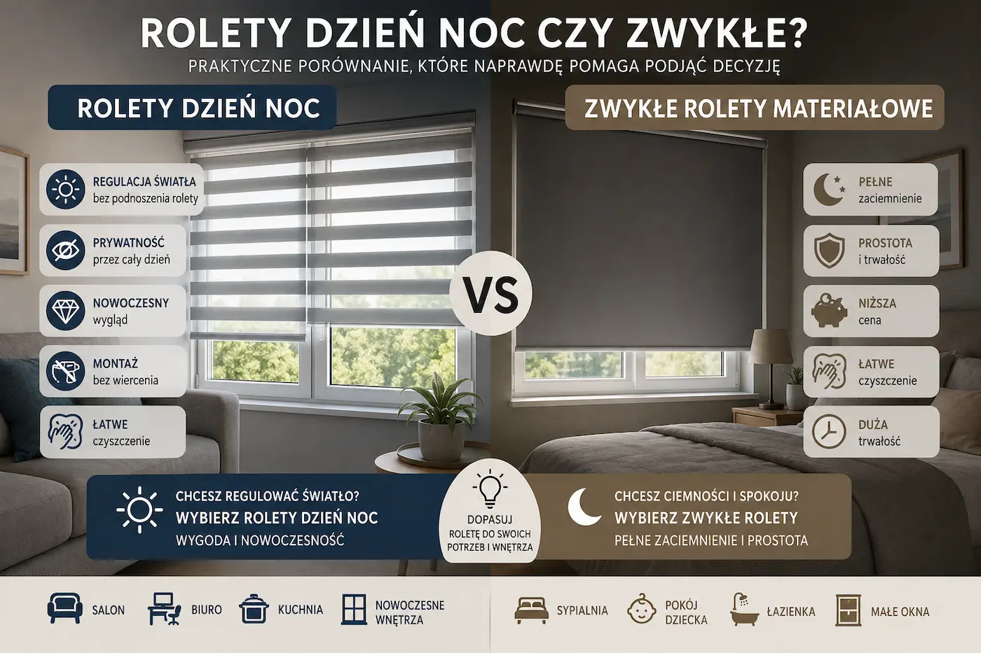 Rolety dzień noc czy zwykłe? Praktyczne porównanie, które naprawdę pomaga podjąć decyzję